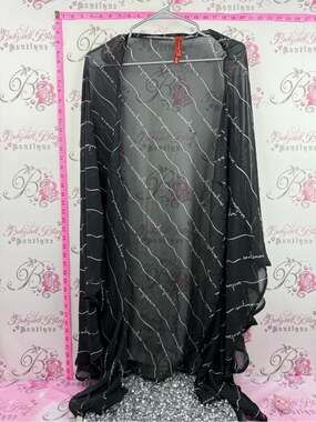 Santemare cardigan open Black Sheer Script Kimono Cardigan